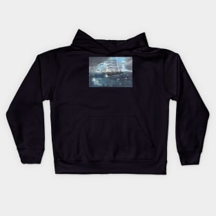 Sailing ship in a storm Kids Hoodie